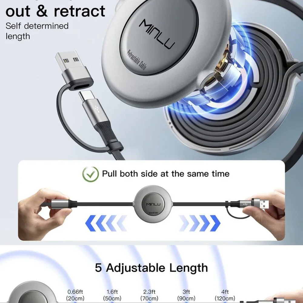 3 in 2 Multi Charging Cable,2Pack 4Ft